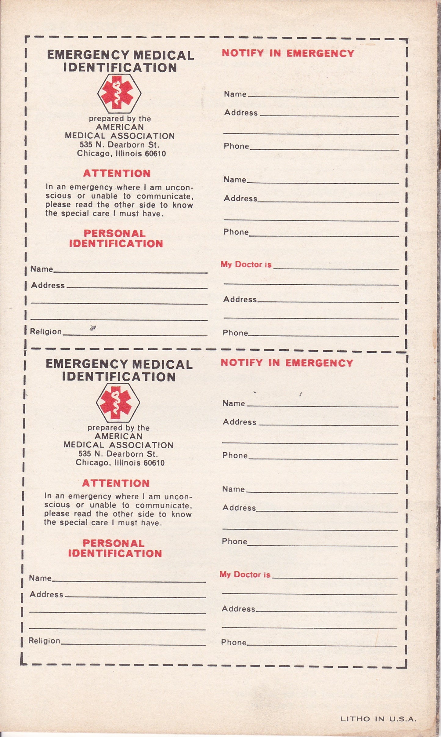 Emergency Medical Identification Booklet (American Medical Association)