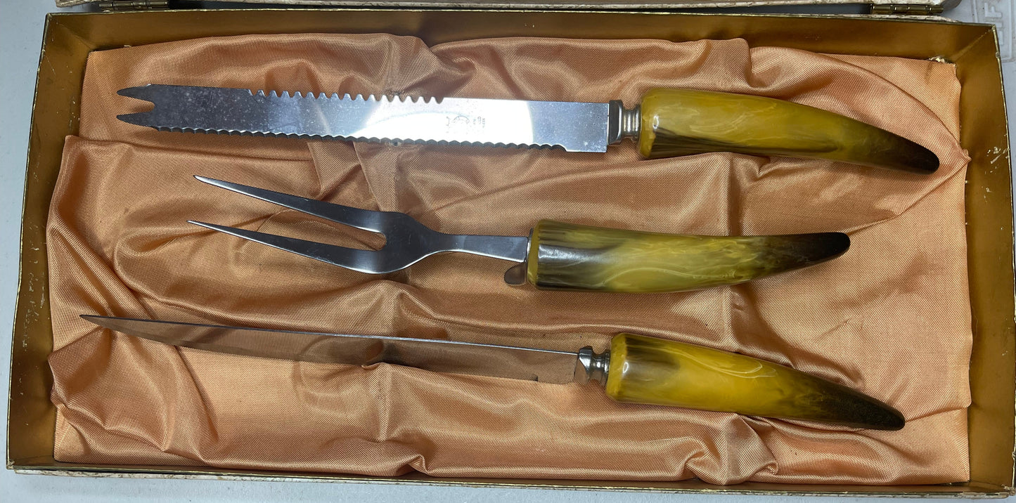 Vintage Crown Sheffield Knife Set with Stag Horn Handles