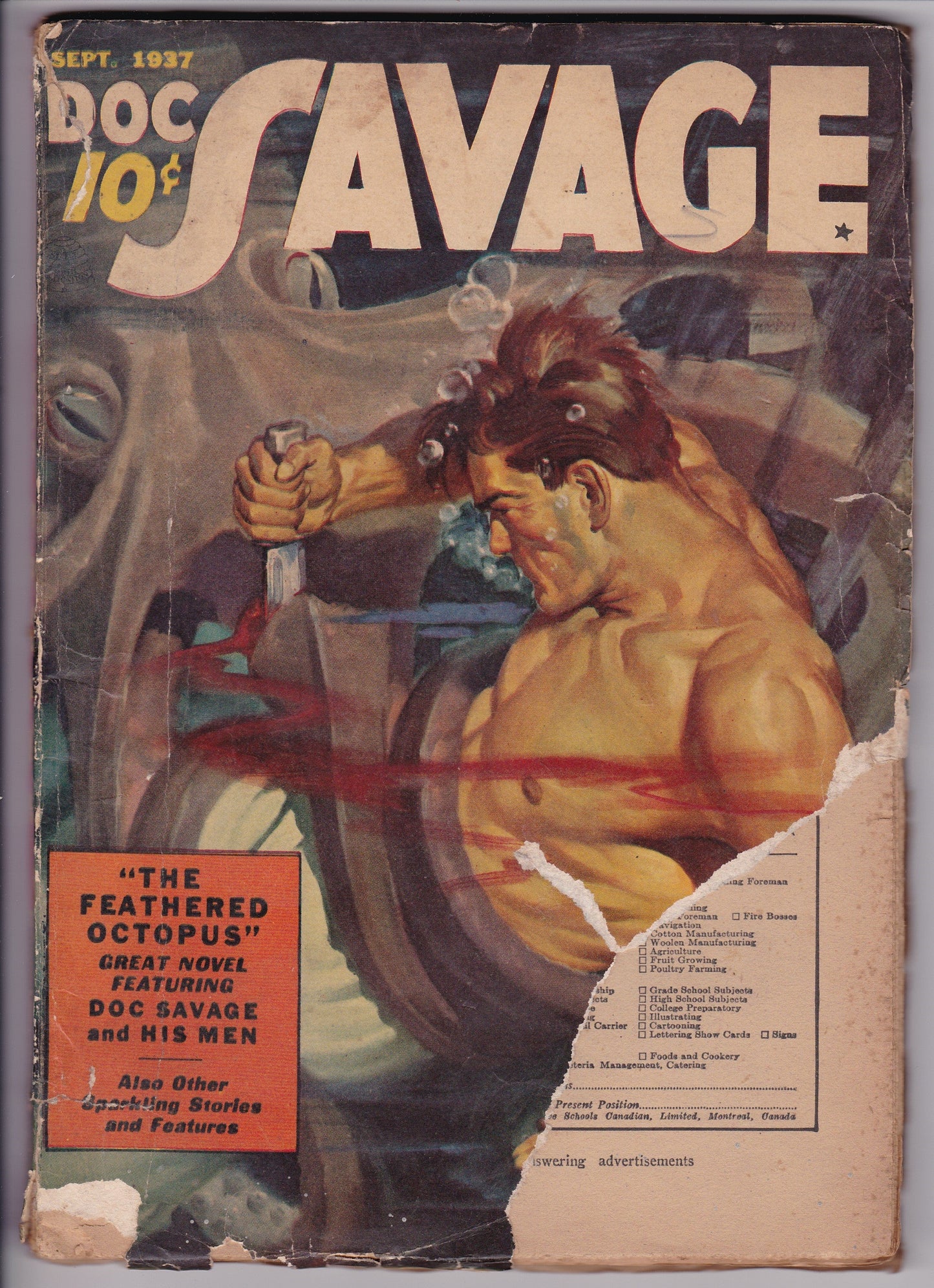 Vintage 1937 Doc Savage Pulp Magazine – "The Feathered Octopus"