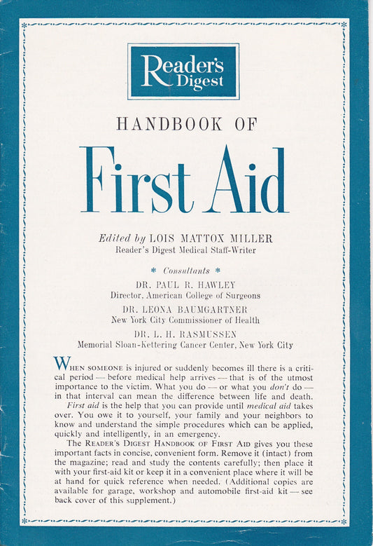 Vintage GM Pamphlet - Reader's Digest Handbook of First Aid (1960)