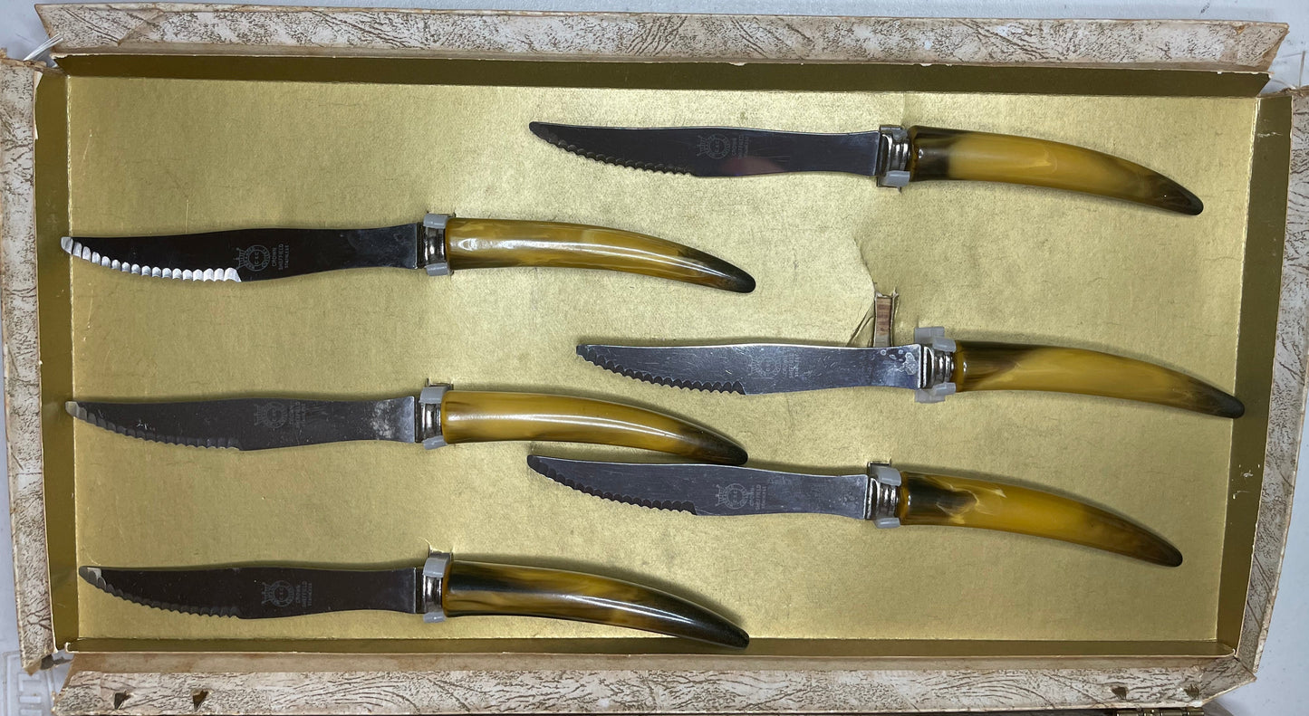 Vintage Crown Sheffield Knife Set with Stag Horn Handles